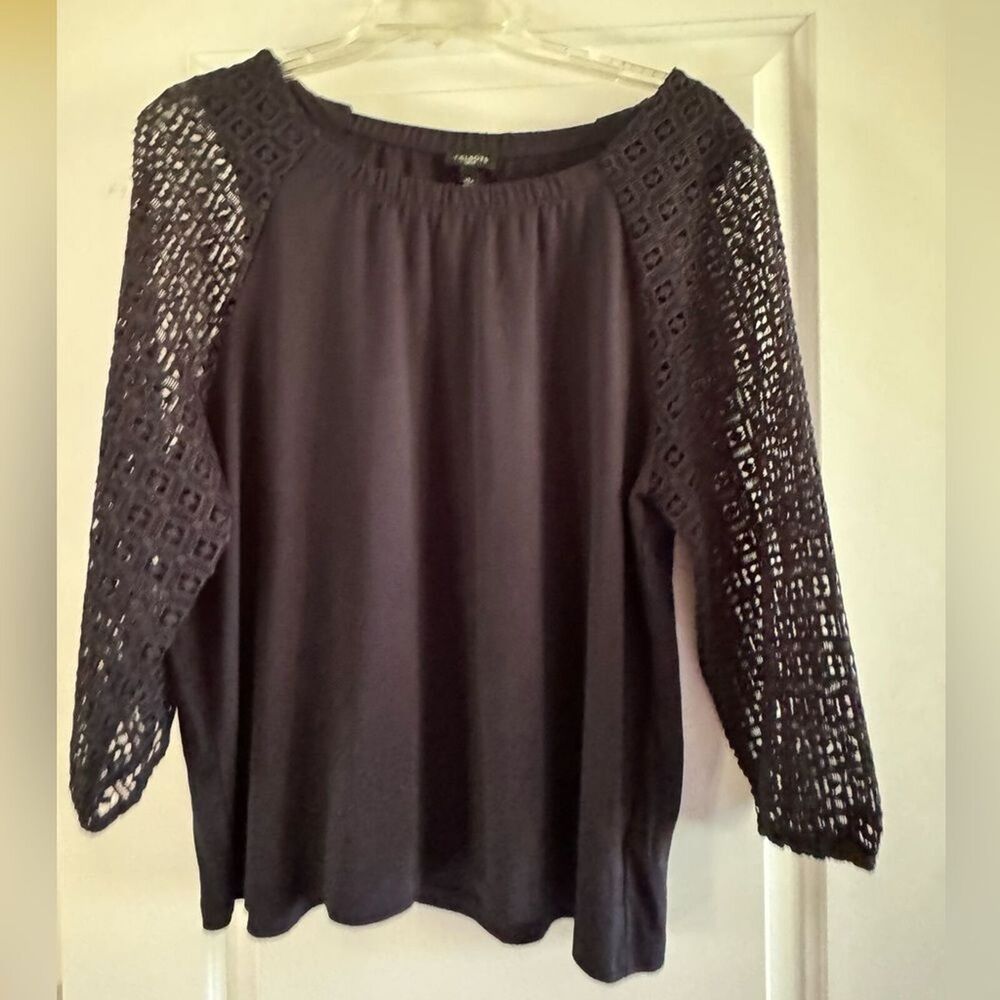 Talbots‎ 3/4 Sleeve Blouse Women’s Size XL Petite Lace/weave Navy Blue